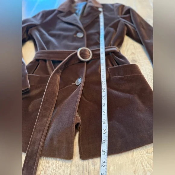 Vintage Prague Brown Velvet Belted Blazer Jacket - Women L - Picture 3 of 10